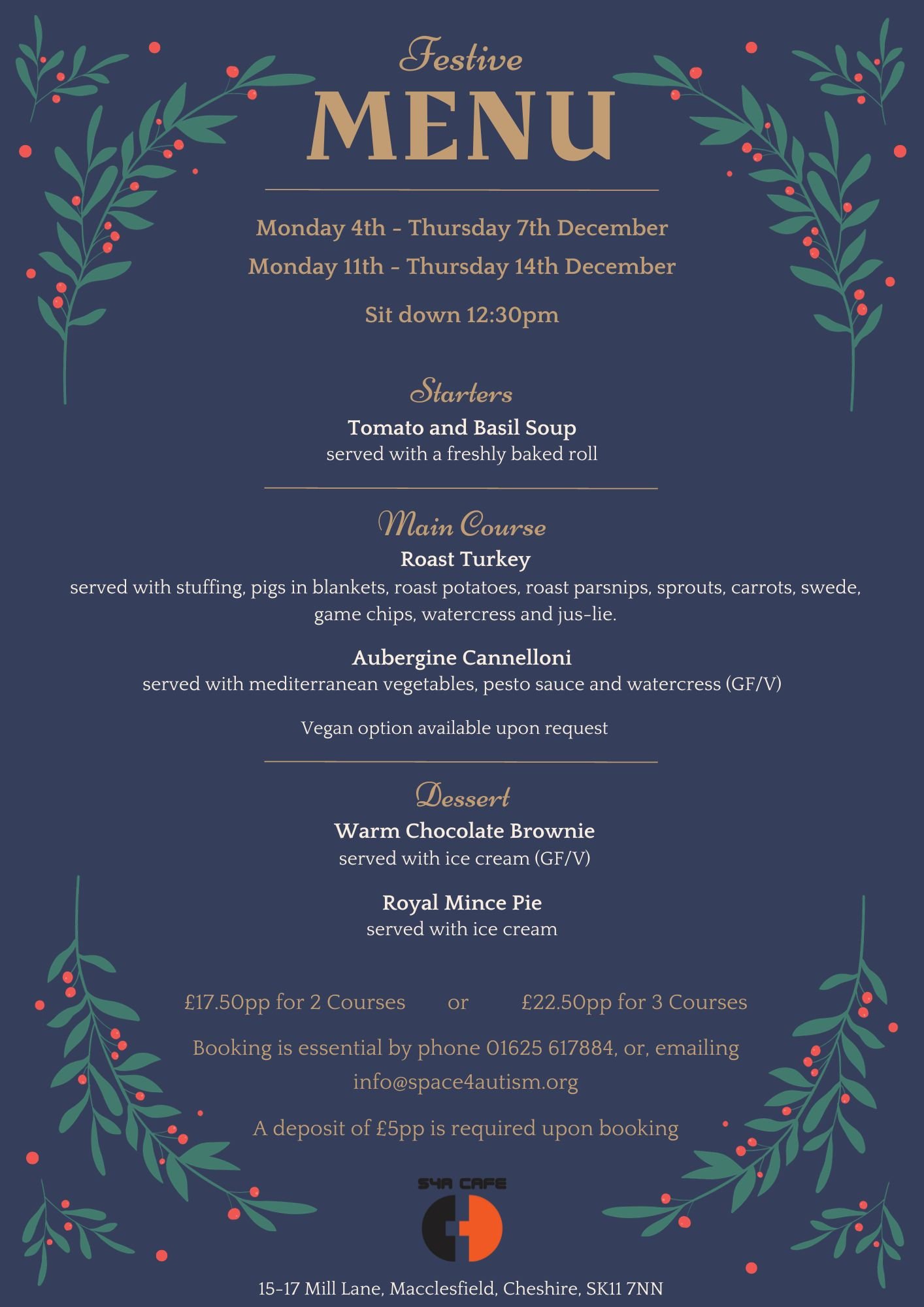 S4A Cafe - Festive Menu - Space4Autism